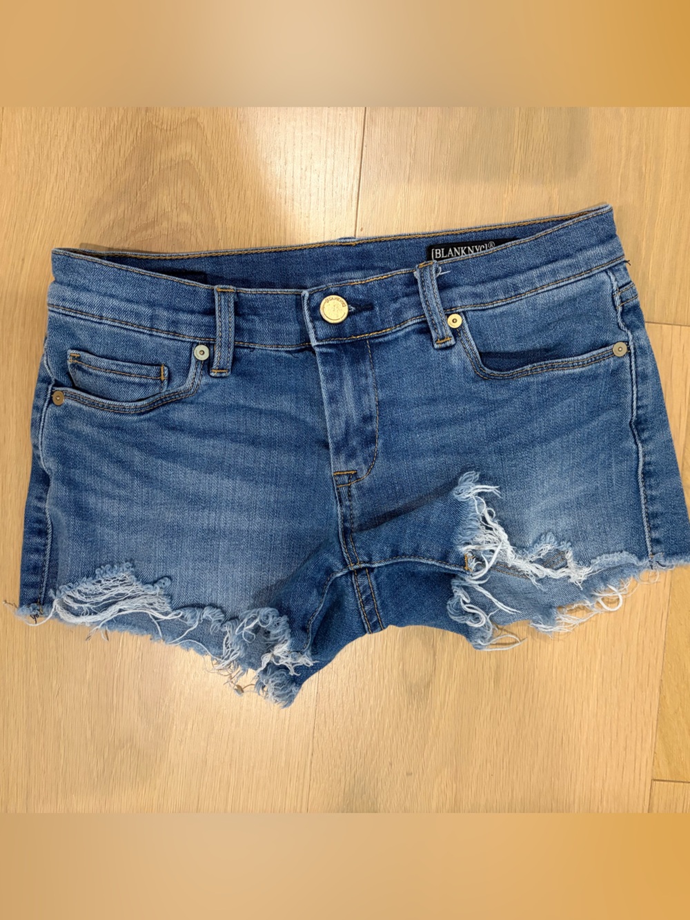 Blank NYC Frayed Hem Cropped Blue Denim Jeans